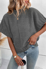Medium Grey Mock Neck Batwing Short Sleeve Knit Sweater Sweaters & Cardigans JT's Designer Fashion