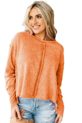 Orange Exposed Seamed High Low Raw Edge Sweatshirt Sweatshirts & Hoodies JT's Designer Fashion