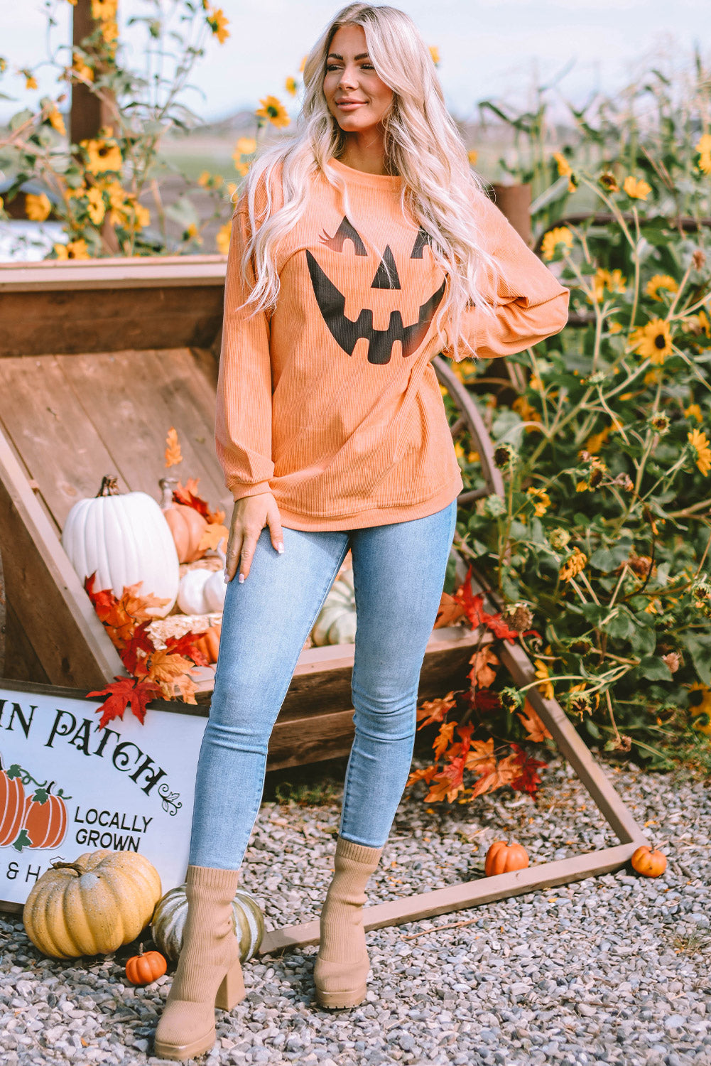 Orange Pumpkin Smile Face Graphic Sweatshirt Graphic Sweatshirts JT's Designer Fashion
