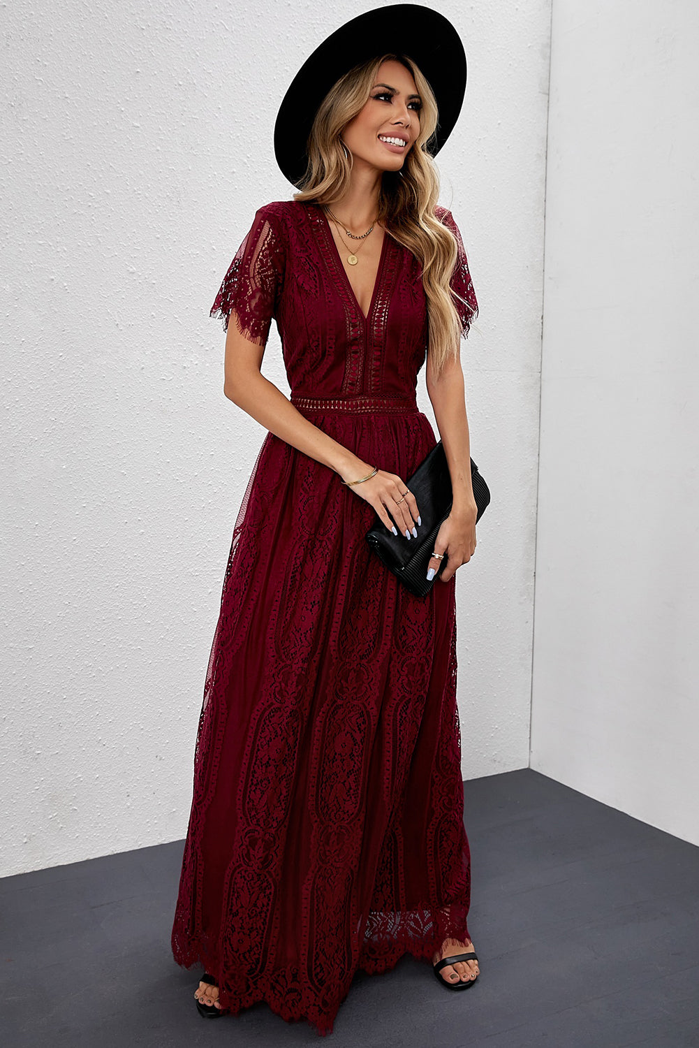 Red Blue Fill Your Heart Lace Long Dress Maxi Dresses JT's Designer Fashion