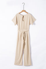 Apricot Oh So Glam Belted Wide Leg Jumpsuit Jumpsuits & Rompers JT's Designer Fashion