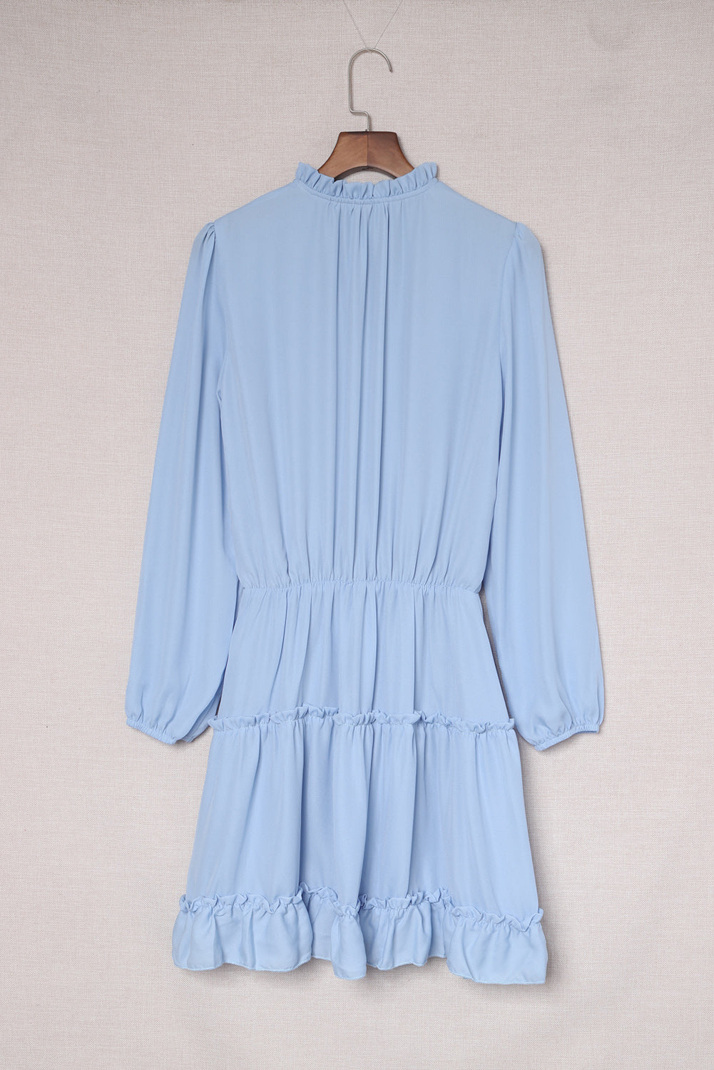 Light Blue V Neck Long Sleeve Ruffle Tiered Mini Dress Mini Dresses JT's Designer Fashion