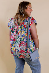 Red Plus Floral Print Ruffle Cap Sleeve V Neck Blouse Plus Size JT's Designer Fashion