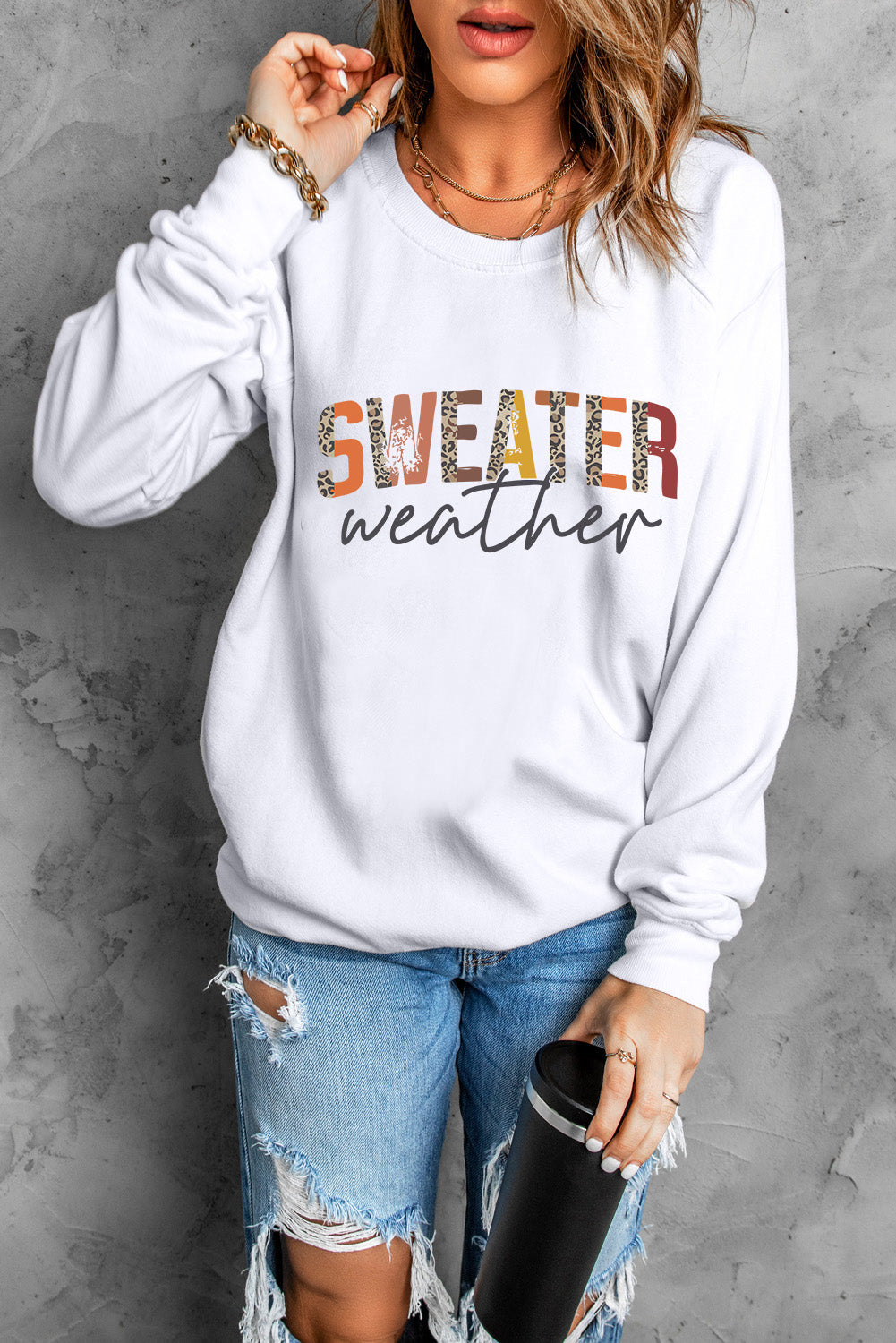 White Sweater Weather Vibrant Monogram Sweatshirt Graphic Sweatshirts JT's Designer Fashion