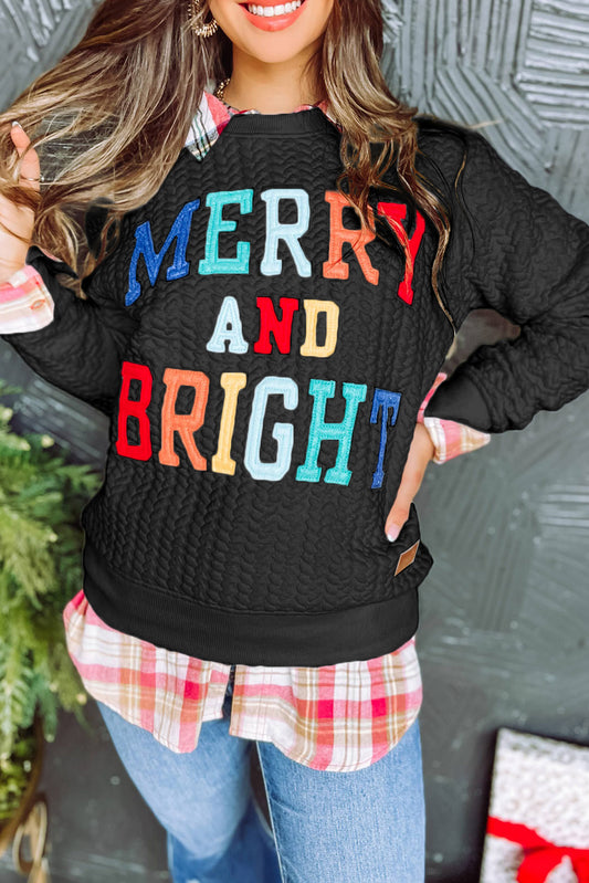 Black Merry And Bright Cable Knit Pullover Sweatshirt Sweatshirts & Hoodies JT's Designer Fashion