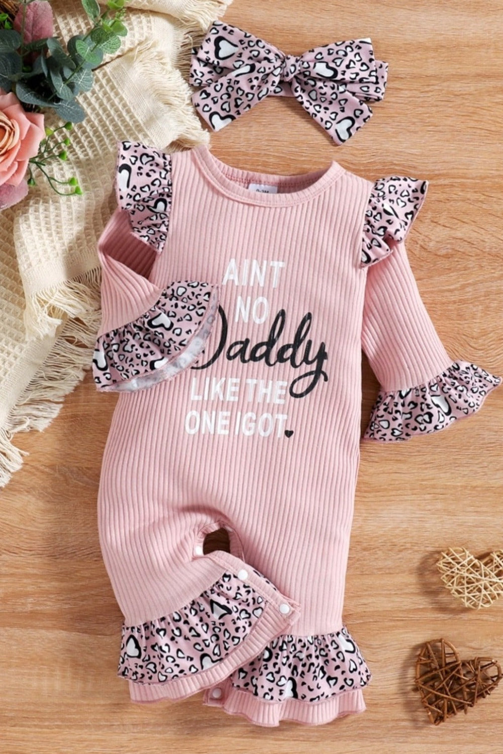 2Pcs Baby Girl Leopard Daddy Romper with Headband Baby JT's Designer Fashion