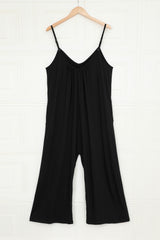 Black Spaghetti Straps Wide Leg Pocketed Jumpsuits Jumpsuits & Rompers JT's Designer Fashion
