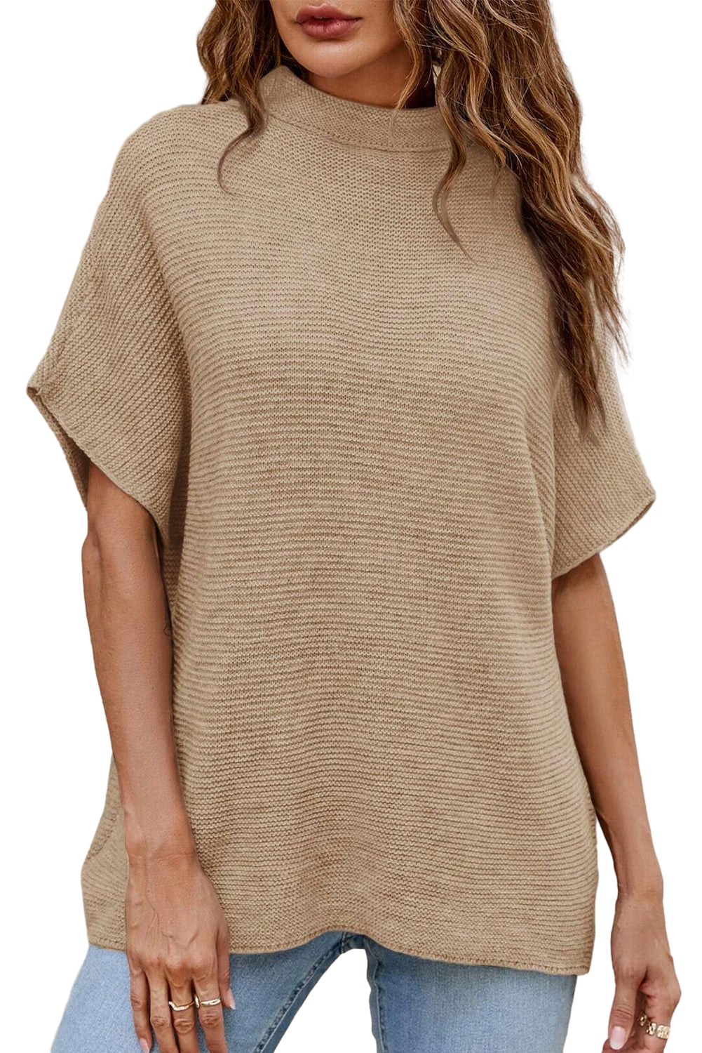 Coffee High Neck Short Bat Sleeve Sweater Sweaters & Cardigans JT's Designer Fashion
