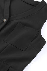 Black Buttoned Sleeveless Cropped Jumpsuit with Sash Jumpsuits & Rompers JT's Designer Fashion