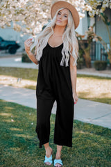 Black Spaghetti Straps Wide Leg Pocketed Jumpsuits Black 95%Polyester+5%Spandex Jumpsuits & Rompers JT's Designer Fashion