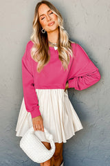 Rose Red Sweatshirt Poplin 2-in-1 Mini Dress Dresses JT's Designer Fashion