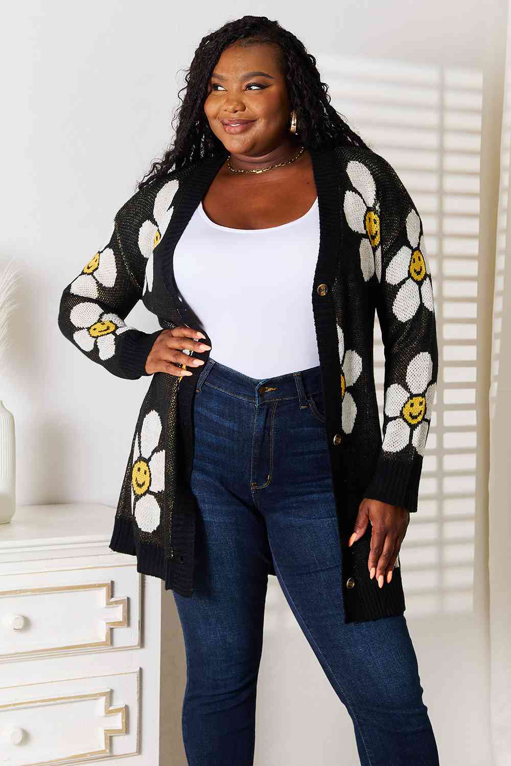 Double Take Floral Button Down Longline Cardigan JT's Designer Fashion
