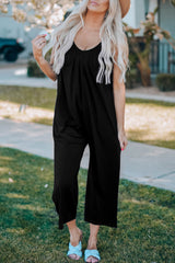 Black Spaghetti Straps Wide Leg Pocketed Jumpsuits Jumpsuits & Rompers JT's Designer Fashion