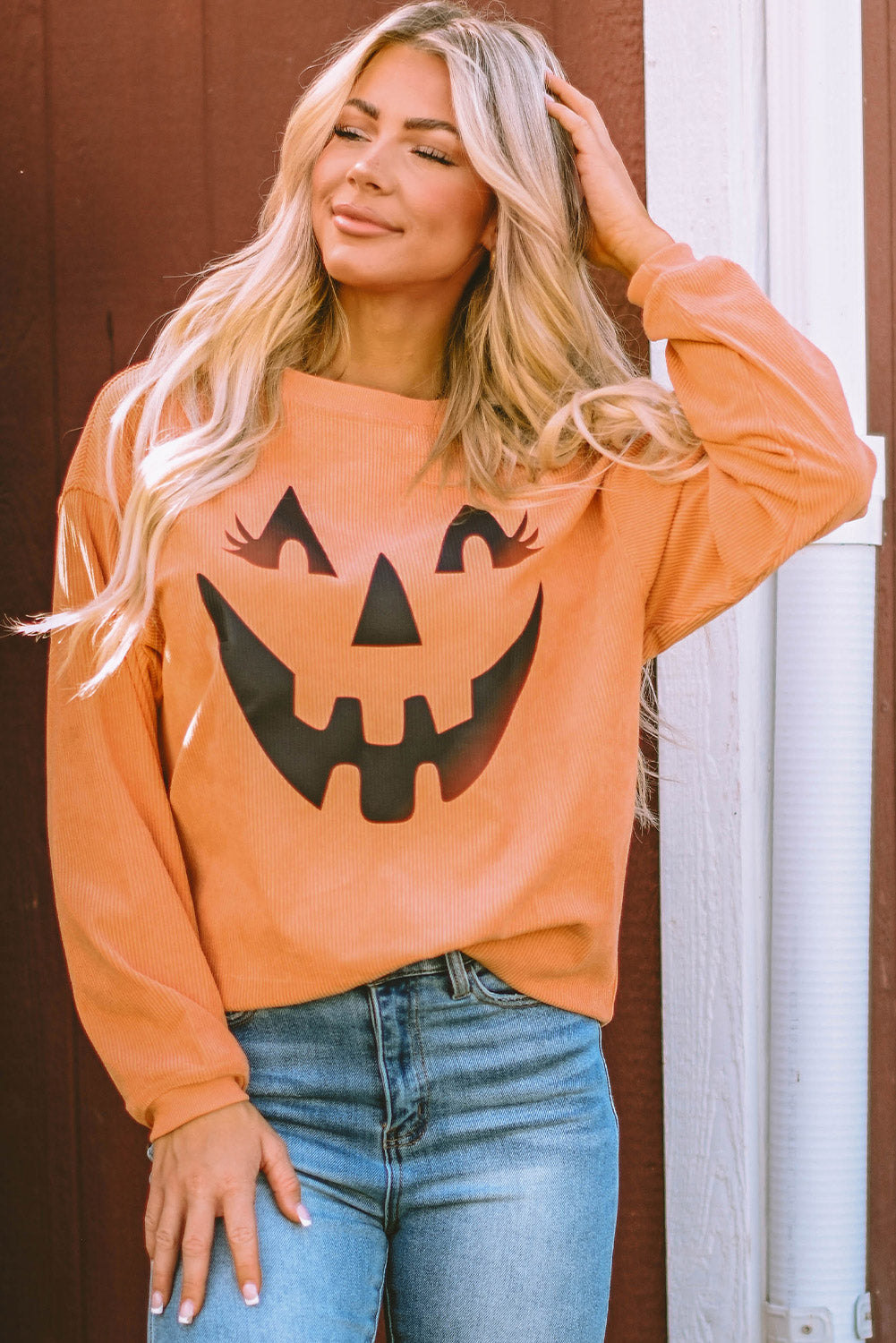 Orange Pumpkin Smile Face Graphic Sweatshirt Graphic Sweatshirts JT's Designer Fashion