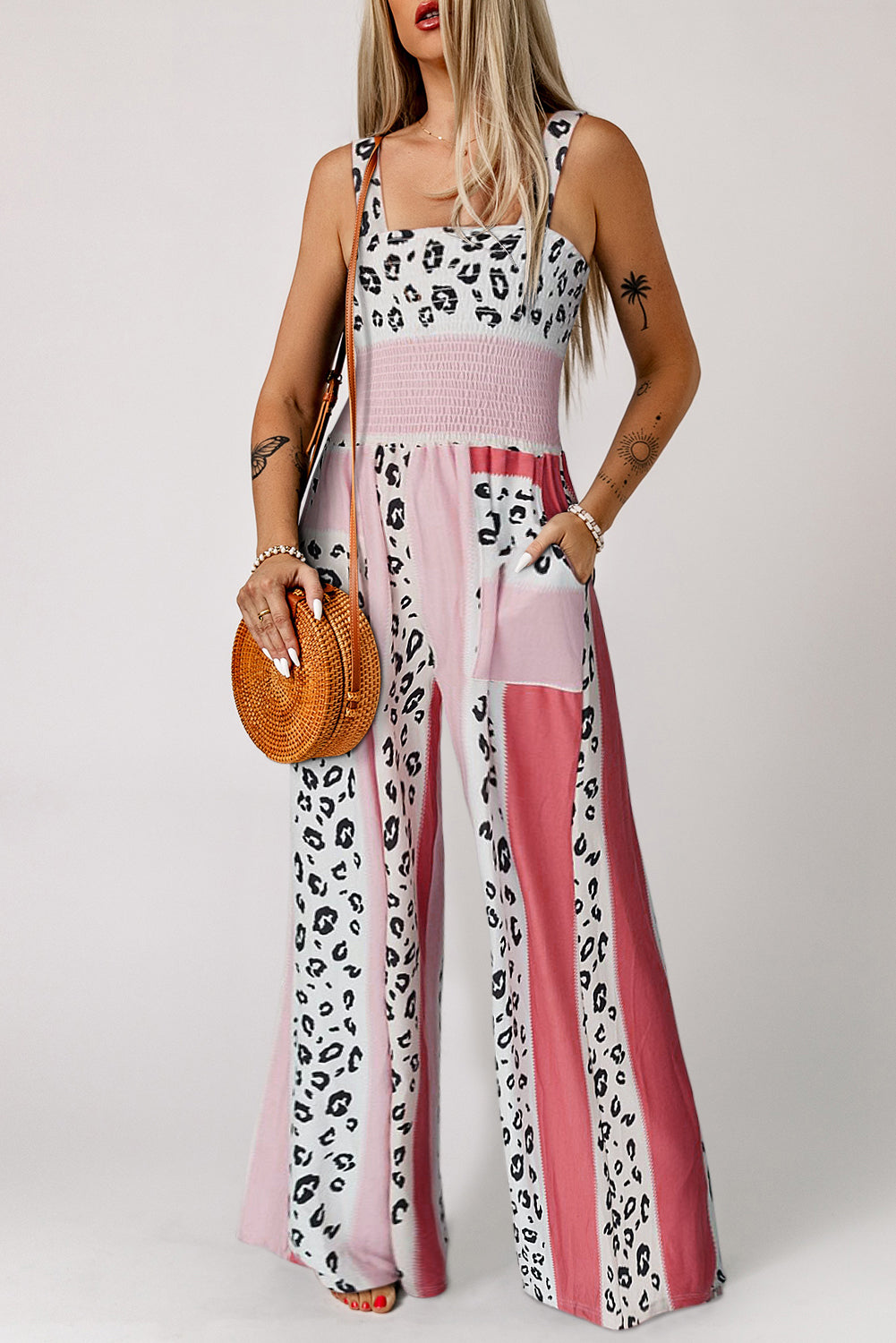 Leopard Color Block Mix Print Pocketed Jumpsuit Jumpsuits & Rompers JT's Designer Fashion