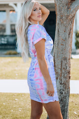 Women Tie-Dye Belted T-Shirt Dress Mini Dresses JT's Designer Fashion