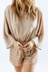 Khaki Sequin Patchwork Drawstring High Waist Romper Jumpsuits & Rompers JT's Designer Fashion