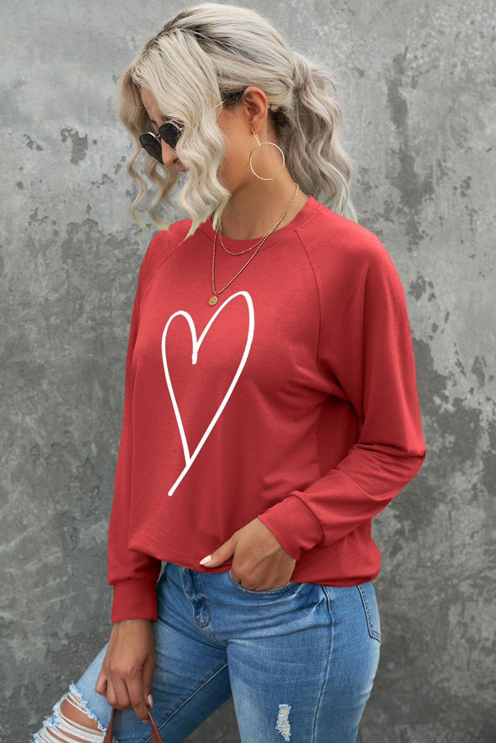 Fiery Red Simple Heart Graphic Valentine's Sweatshirt Graphic Sweatshirts JT's Designer Fashion