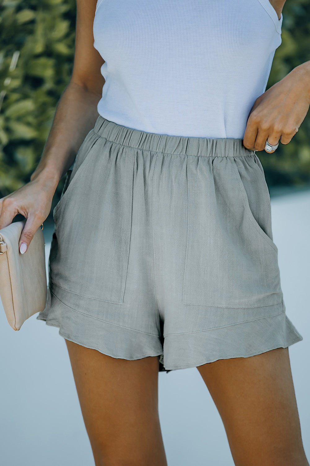 High Waist Pocketed Ruffle Shorts Casual Shorts JT's Designer Fashion