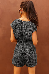 Black Leopard Print Belted V Neck Short Sleeve Romper Jumpsuits & Rompers JT's Designer Fashion