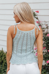 Beau Blue Tied Shoulder Pointelle Knit Tank Top Sweaters & Cardigans JT's Designer Fashion