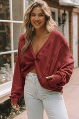 Red Exposed Seam Twist Open Back Oversized Sweatshirt Sweatshirts & Hoodies JT's Designer Fashion