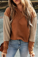 Chestnut Contrast Splicing Sleeves Hooded Sweatshirt Sweatshirts & Hoodies JT's Designer Fashion