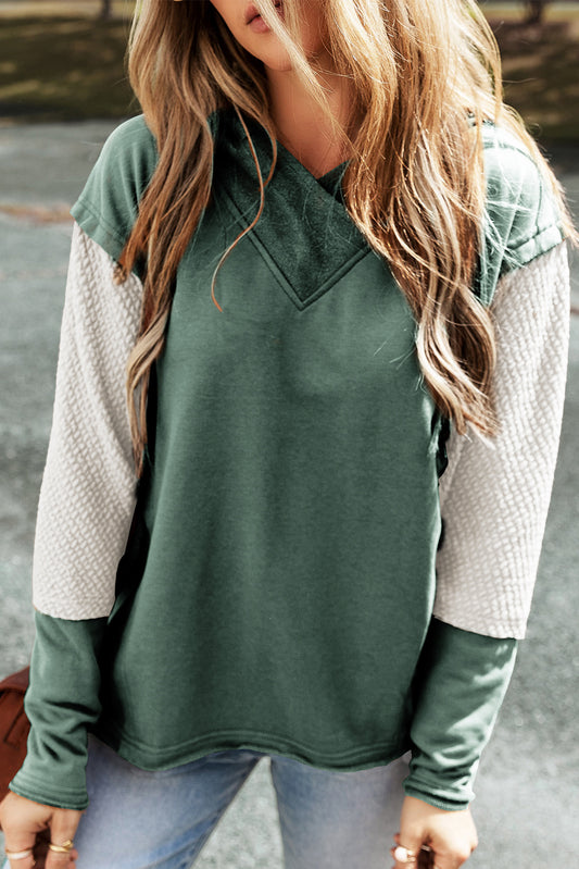 Mist Green Contrast Splicing Sleeves Hooded Sweatshirt Sweatshirts & Hoodies JT's Designer Fashion