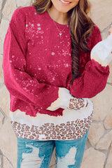 Red Leopard Bleached Pullover Sweatshirt Sweatshirts & Hoodies JT's Designer Fashion
