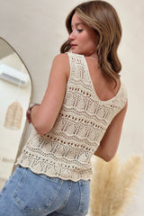 Apricot V Neck Textured Hollow-out Sweater Vest Sweaters & Cardigans JT's Designer Fashion