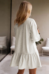 White Solid Color Puff Sleeve Ruffle Hem Mini Dress Mini Dresses JT's Designer Fashion