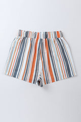 Stripe Vintage Washed Elastic Frill Waist Casual Shorts Casual Shorts JT's Designer Fashion
