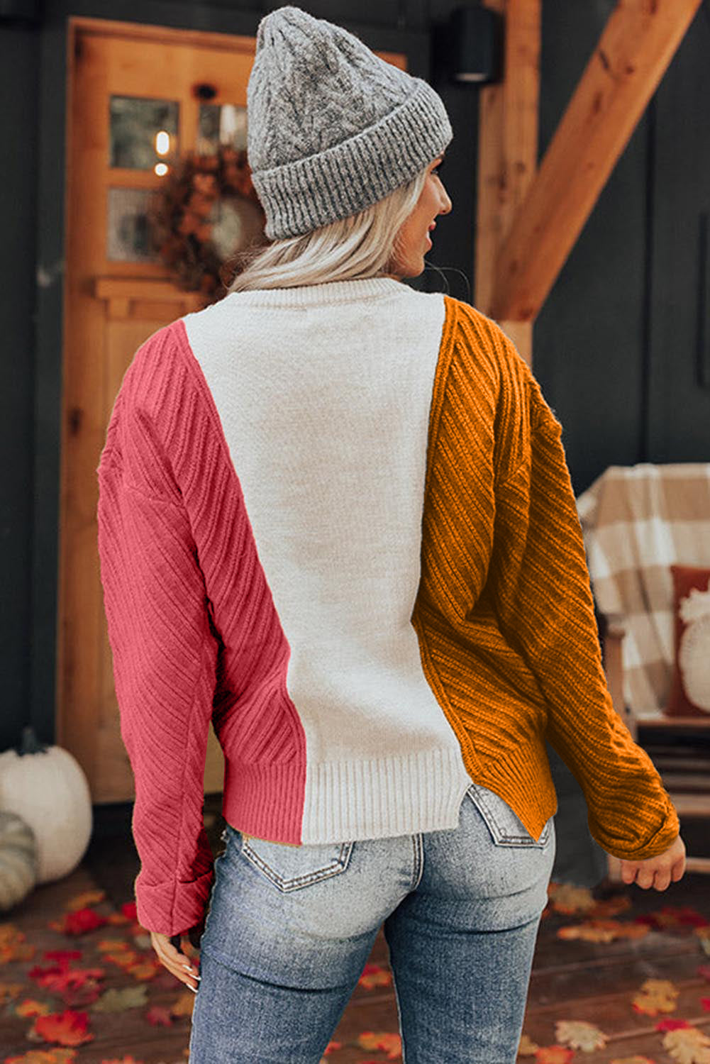Multicolor Colorblock Textured Drop Shoulder Sweater Sweaters & Cardigans JT's Designer Fashion