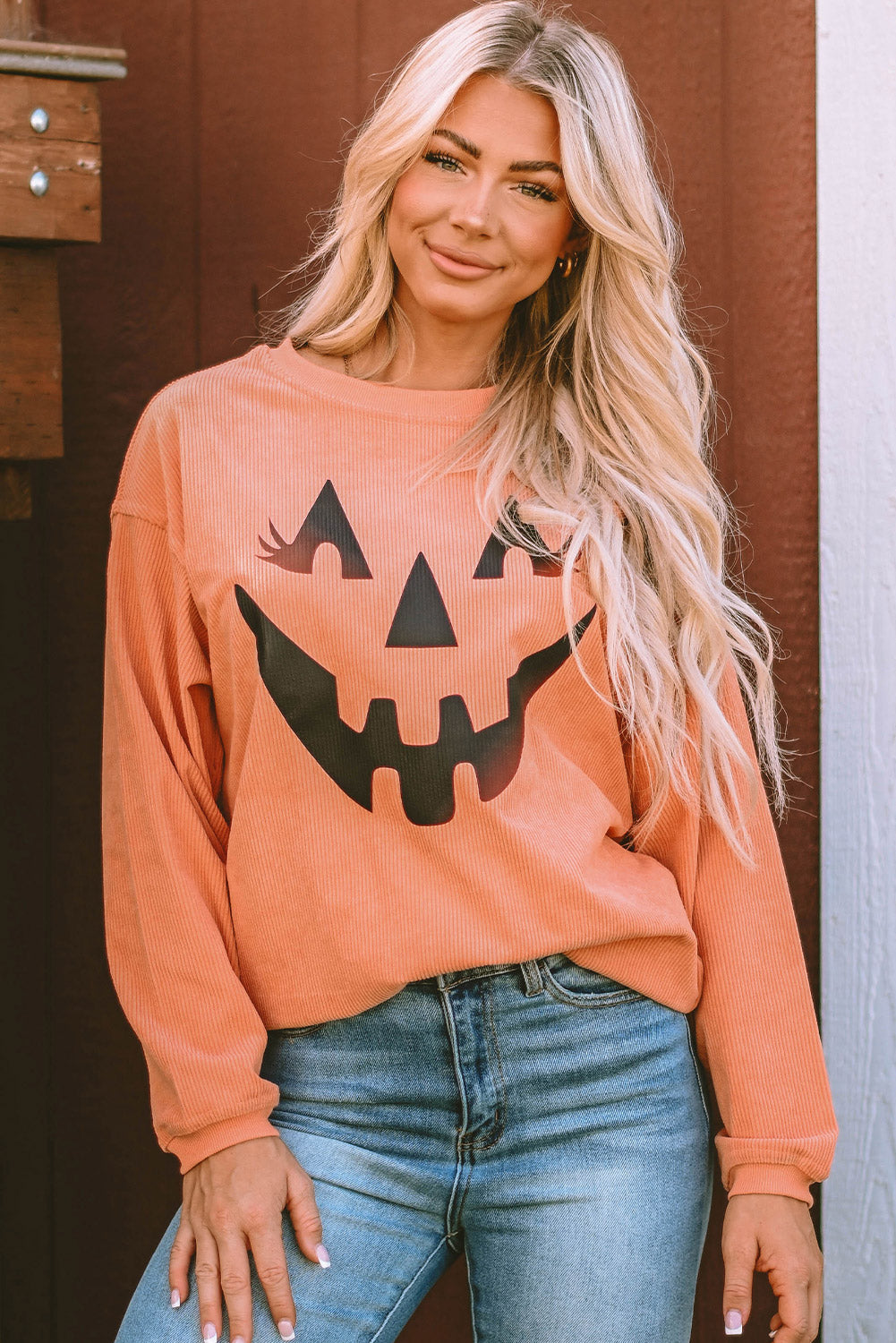 Orange Pumpkin Smile Face Graphic Sweatshirt Graphic Sweatshirts JT's Designer Fashion
