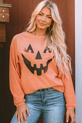 Orange Pumpkin Smile Face Graphic Sweatshirt Graphic Sweatshirts JT's Designer Fashion