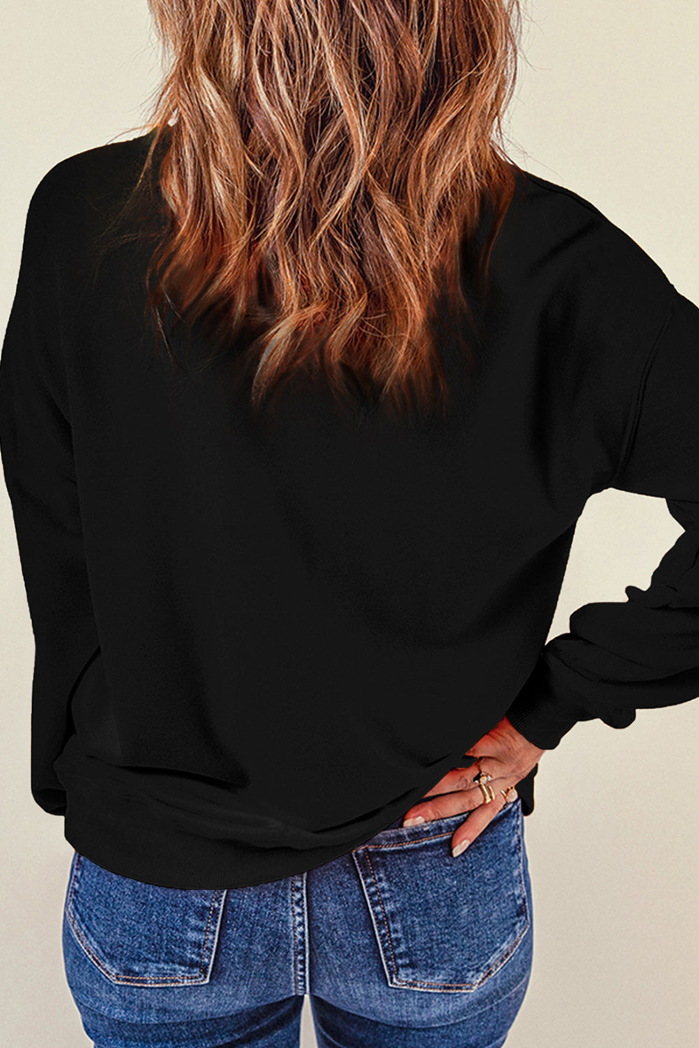 Black Halloween Spooky Ghost Print Crewneck Pullover Sweatshirt Graphic Sweatshirts JT's Designer Fashion