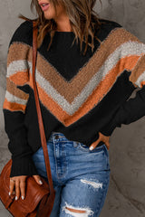 Multicolor Chevron Striped Drop Shoulder Sweater Sweaters & Cardigans JT's Designer Fashion