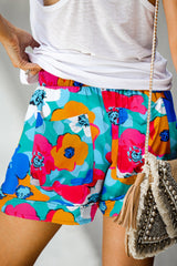 Multicolor Floral Print Drawstring Elastic Waist Casual Shorts Casual Shorts JT's Designer Fashion