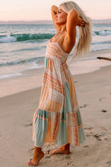 Multicolor Boho Patchwork Print Square Neck Sundress Maxi Dresses JT's Designer Fashion