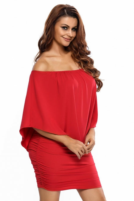 Multiple Dressing Layered Red Mini Poncho Dress Mini Dresses JT's Designer Fashion