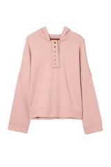 Pink Casual Button Solid Patchwork Trim Hoodie Sweatshirts & Hoodies JT's Designer Fashion