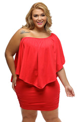 Plus Size Multiple Dressing Layered Red Mini Poncho Dress Plus Size Dresses JT's Designer Fashion