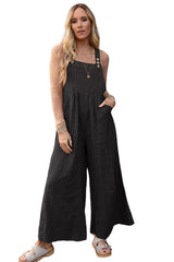 Black Striped Pleated Wide Leg Pocketed Jumpsuit Bottoms JT's Designer Fashion