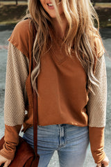Chestnut Contrast Splicing Sleeves Hooded Sweatshirt Sweatshirts & Hoodies JT's Designer Fashion