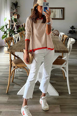 Brown Contrast Trimmed Striped Drop Shoulder Sweater Sweaters & Cardigans JT's Designer Fashion