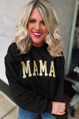 Black Glitter MAMA Graphic Pullover Sweatshirt Graphic Sweatshirts JT's Designer Fashion