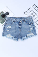 Sky Blue High Rise Crossover Waist Denim Shorts Denim Shorts JT's Designer Fashion