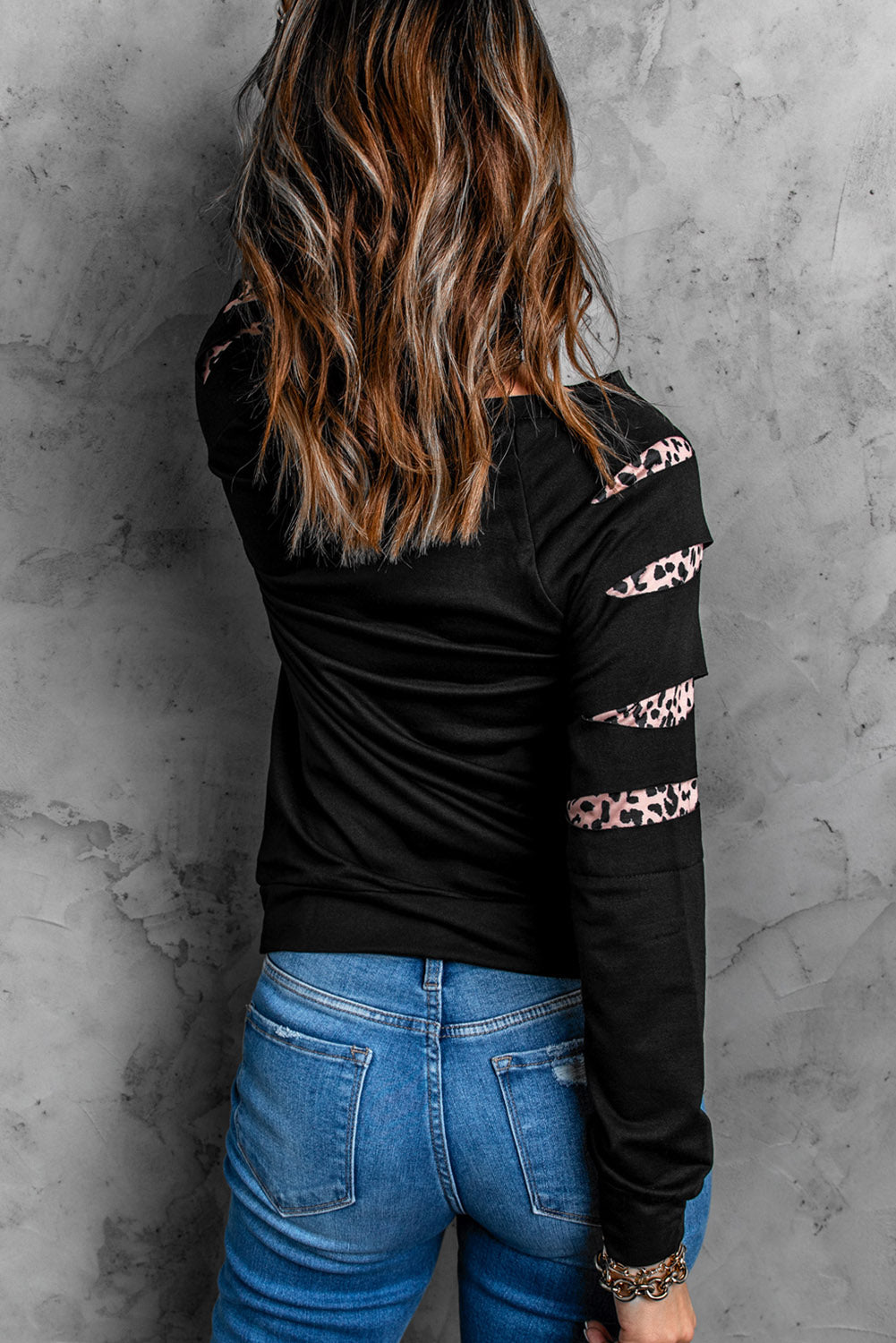 Black Leopard PUMPKIN SEASON Graphic Ripped Sleeve Sweatshirt Graphic Sweatshirts JT's Designer Fashion