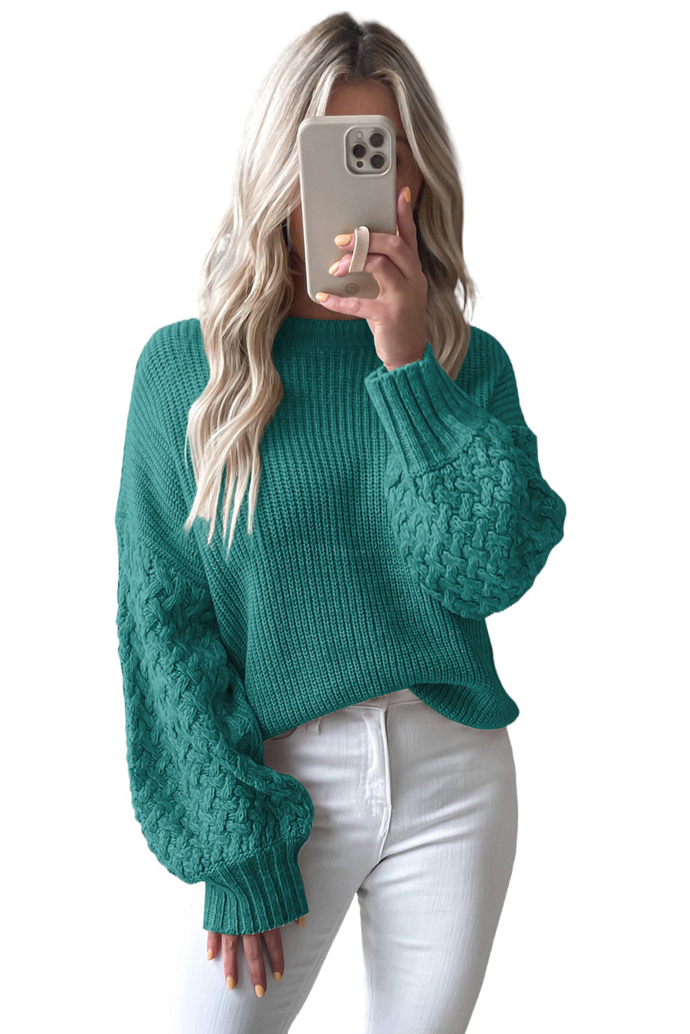Verdant Cable Knit Sleeve Drop Shoulder Sweater Sweaters & Cardigans JT's Designer Fashion