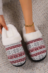 White Snowflake Pattern Knitted Plush Home Slippers Slippers JT's Designer Fashion